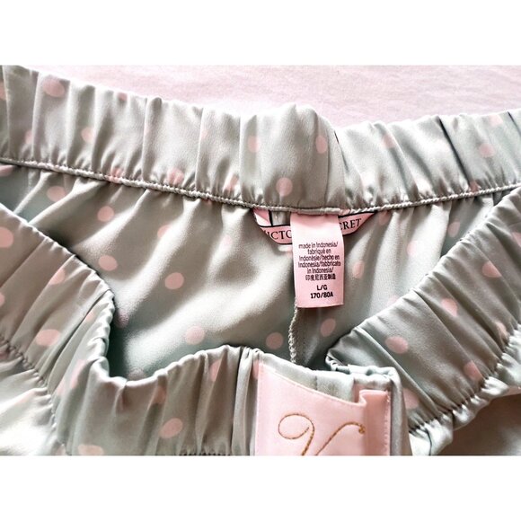 Victoria's Secret Size L Women’s Pajama Shorts Turquoise Polka Dot Satin Logo - Picture 8 of 11